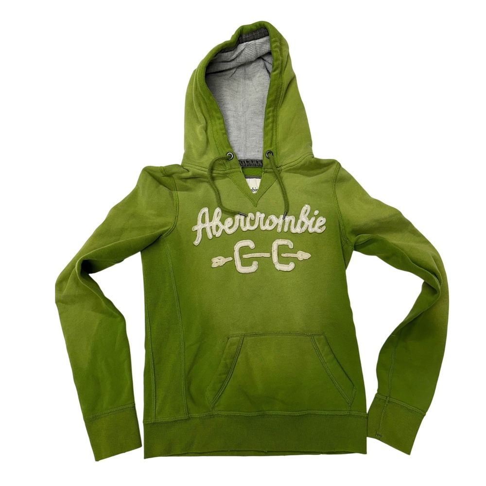 Abercrombie & Fitch Hoodie Green Pullover Logo Y2K Preppy Fleece Size M Women